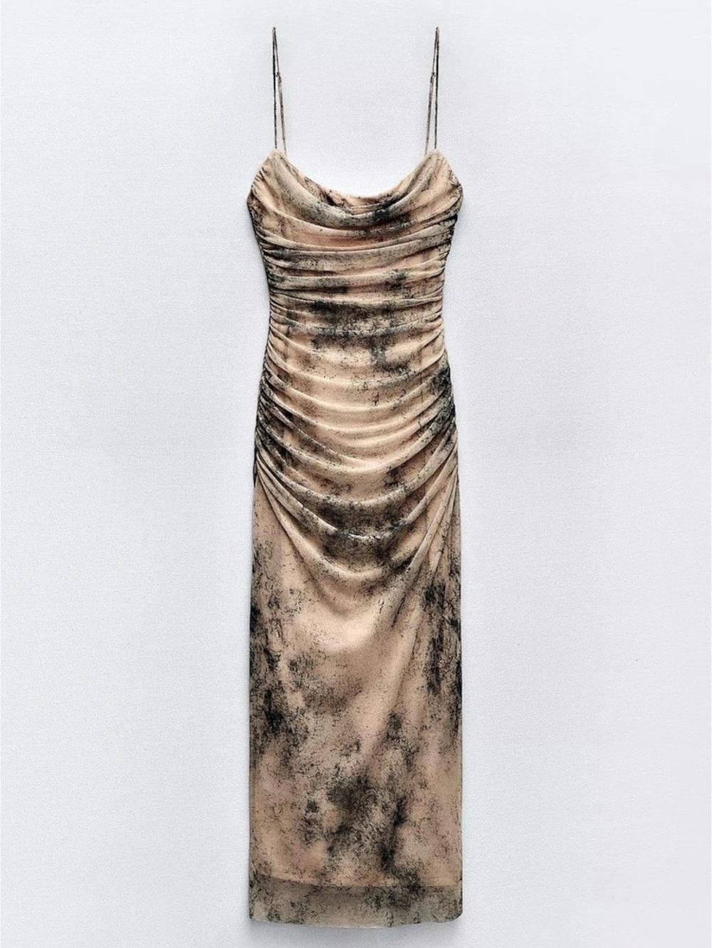 Zara Printed Tulle Midi Dress Ruched Maxi Dress Small